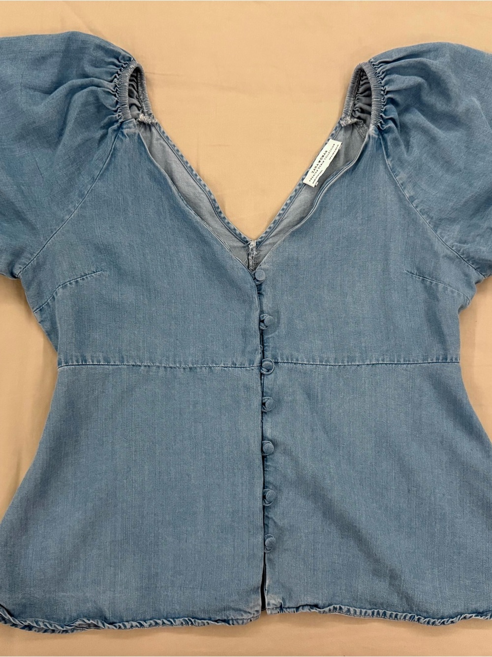 ZARA Premium Denim Collection Flutter Sleeve Button Front Peplum Top